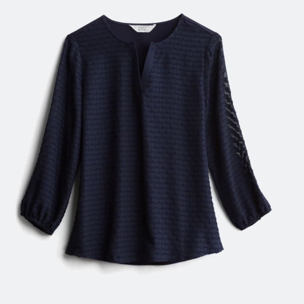 Exude Split Neck Mixed Material Top